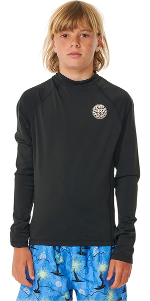 2026 Rip Curl Juniors Icons UV Brushed Long Sleeve Rash Vest 11YBRV - Black